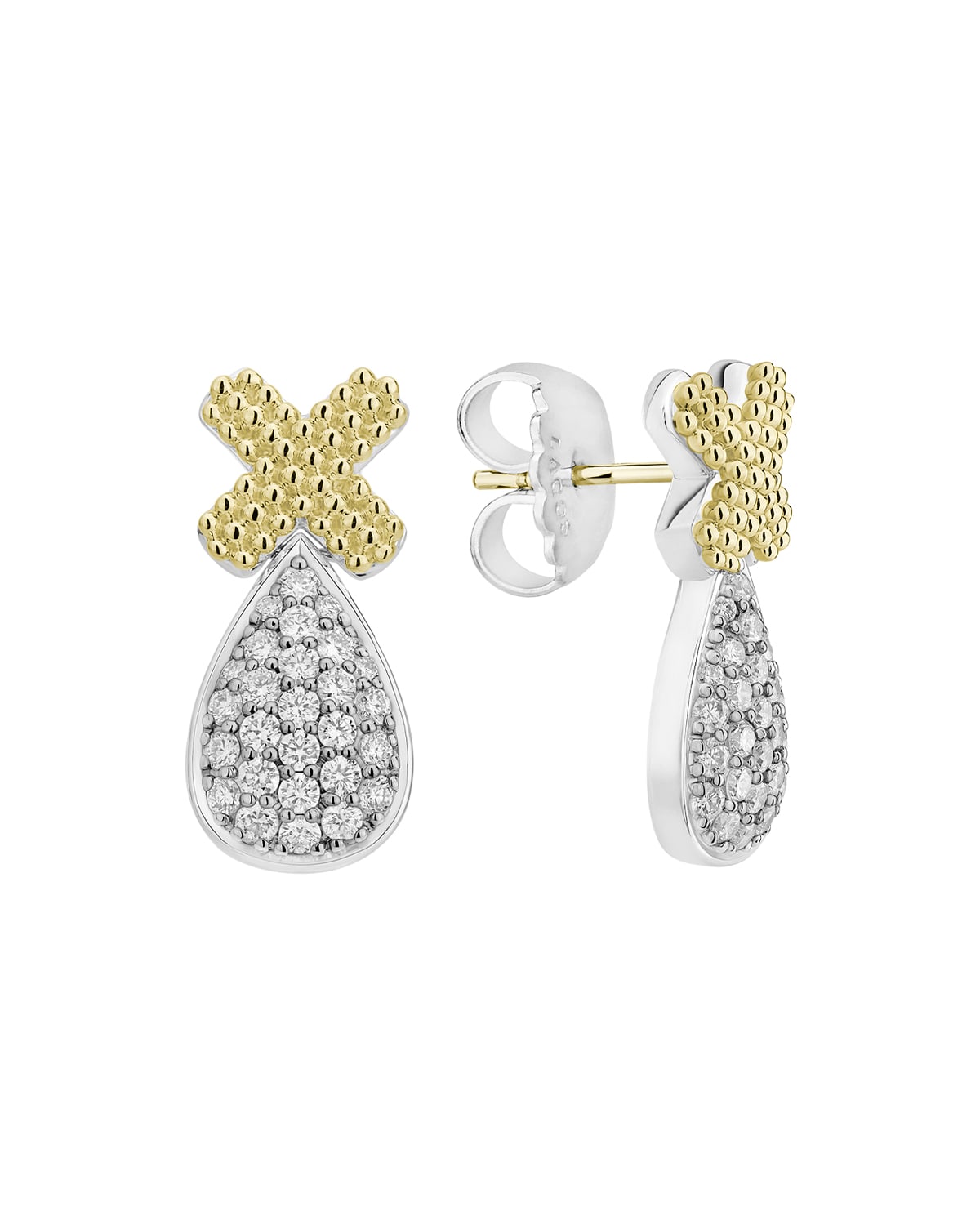 Lagos Caviar Lux X-post Earrings W/ Diamond Drops