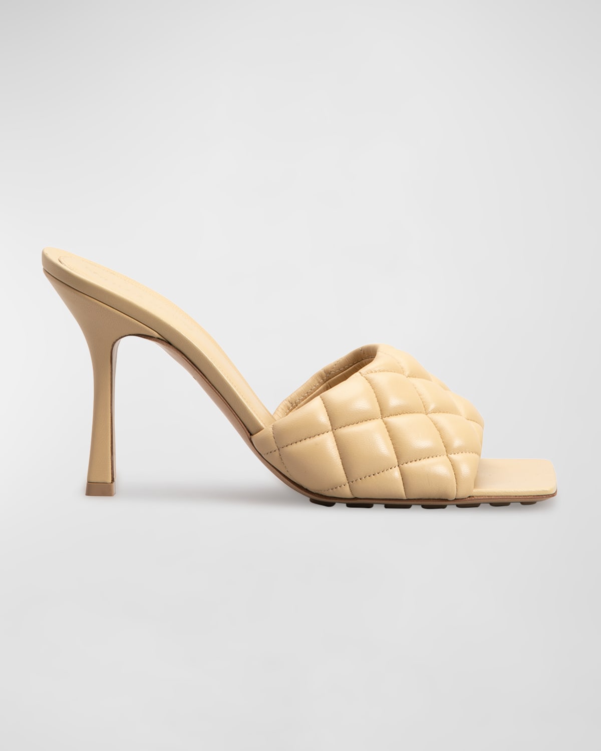 Bottega Veneta Squared Toe Stiletto Heel Leather Sandals In Cane Sugar