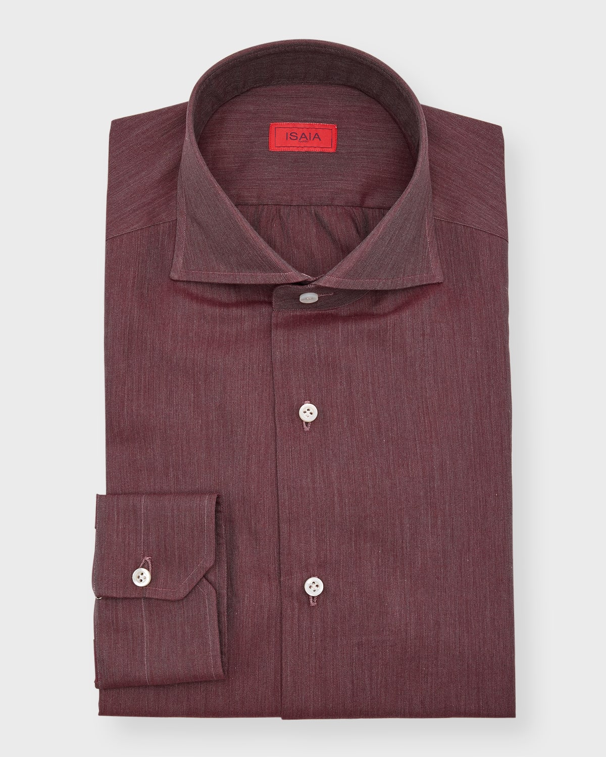 Isaia Men's Solid Chambray Sport Shirt In Burgundy