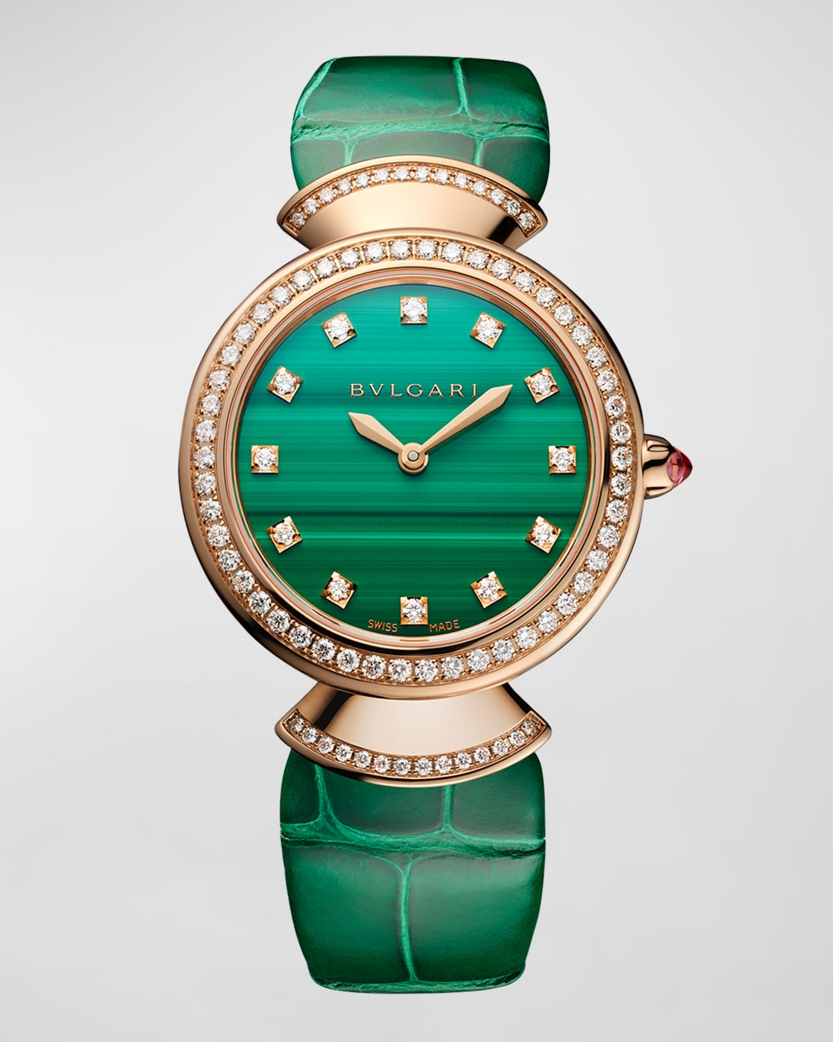Divas' Dream Malachite and Diamond Watch with Alligator Strap
