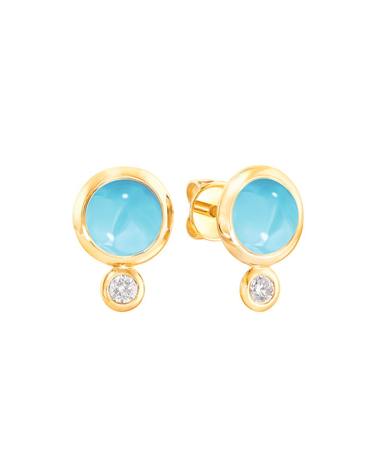 Bouton 18k Yellow Gold Turquoise/Diamond Post Earrings