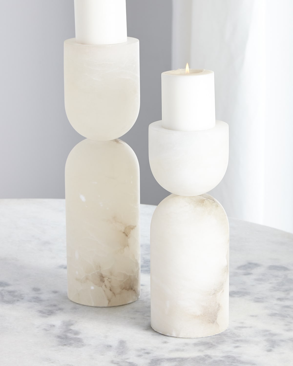 John-richard Collection Alabaster Candle Holders, Set Of 2 In White
