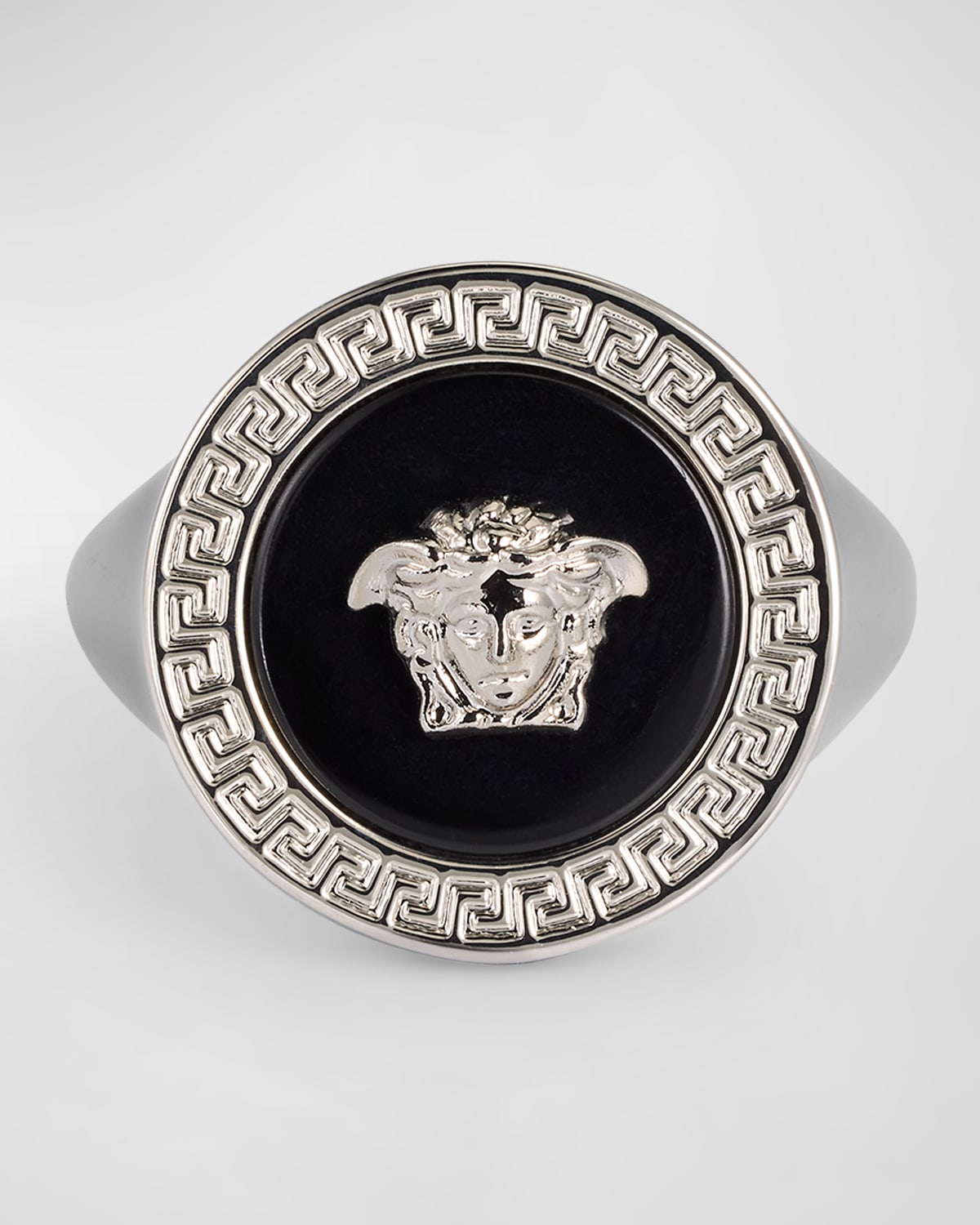 Shop Versace Men's Tribute Medusa Head Ring In Palladium-black
