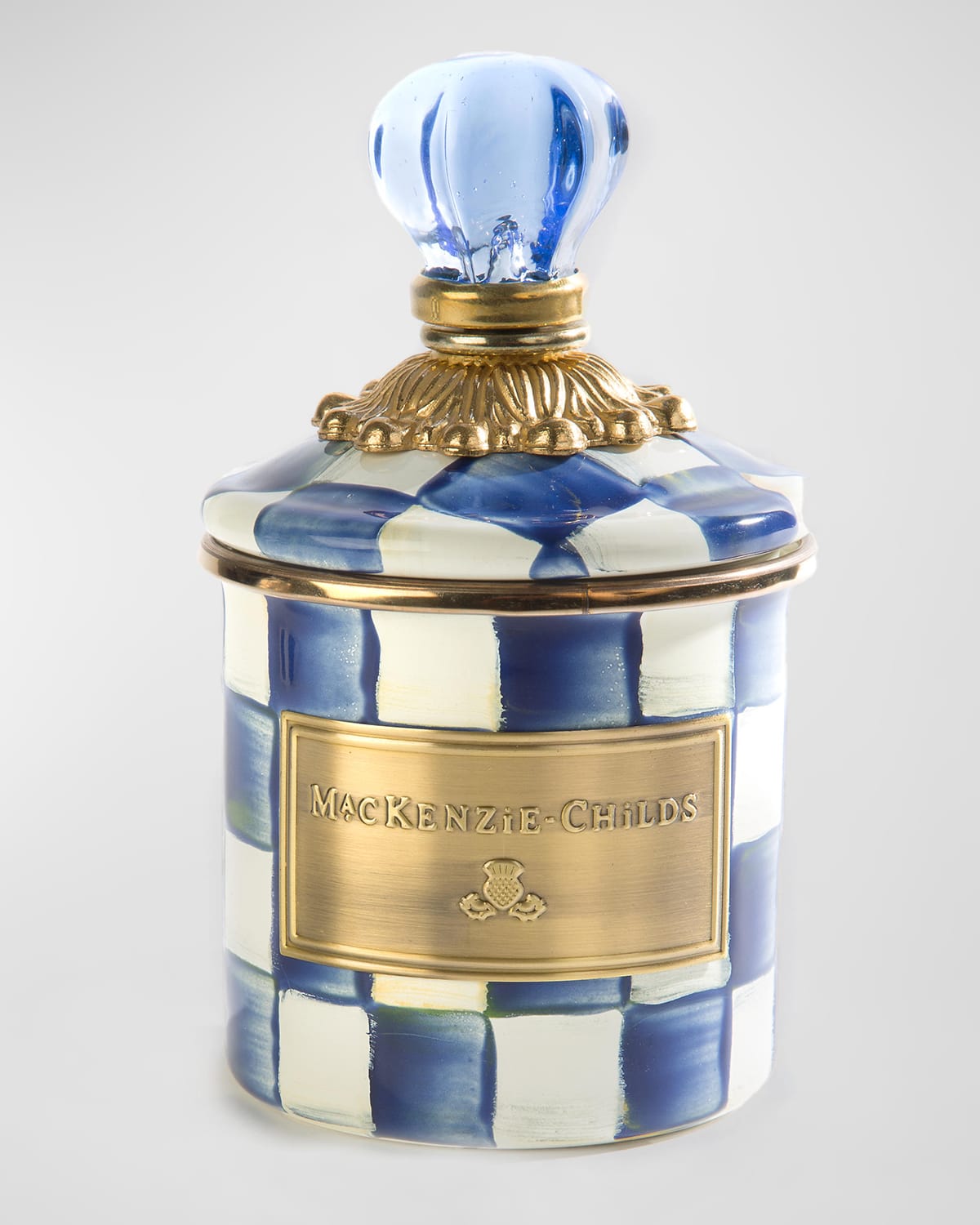 Shop Mackenzie-childs Royal Check Mini Enamel Canister In Blue/white