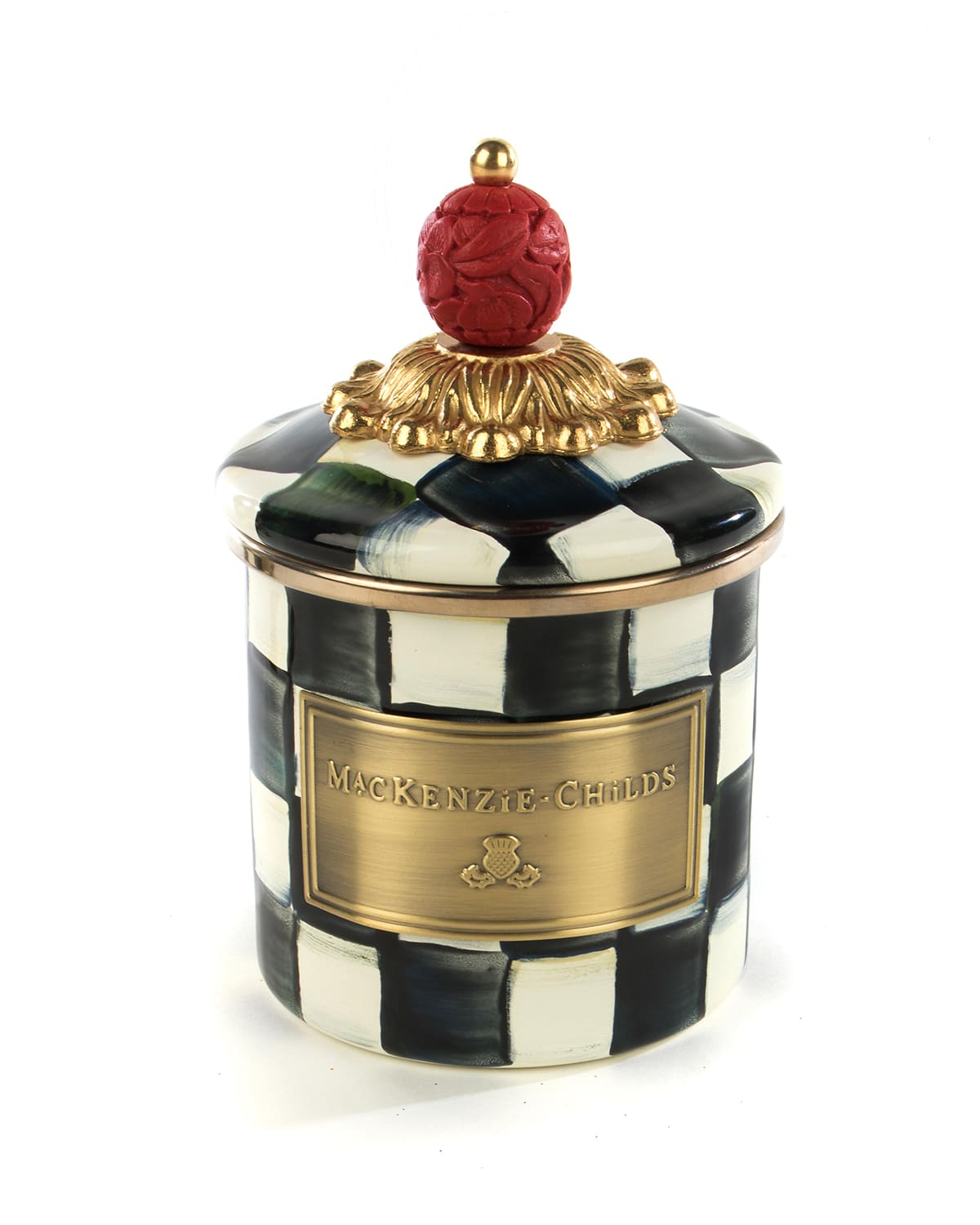 Mackenzie-childs Courtly Check Mini Enamel Canister In Black/white