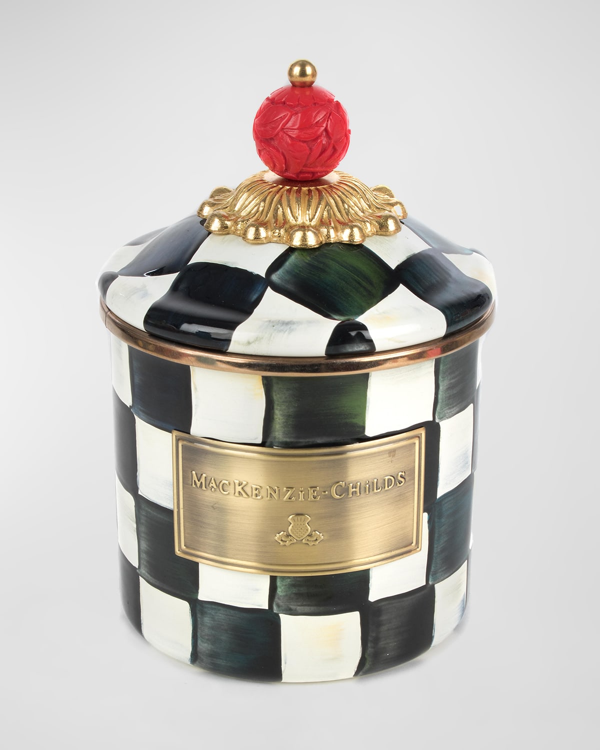 Mackenzie-childs Mackenzie Childs Courtly Check Enameled Steel Demi Canister In Black