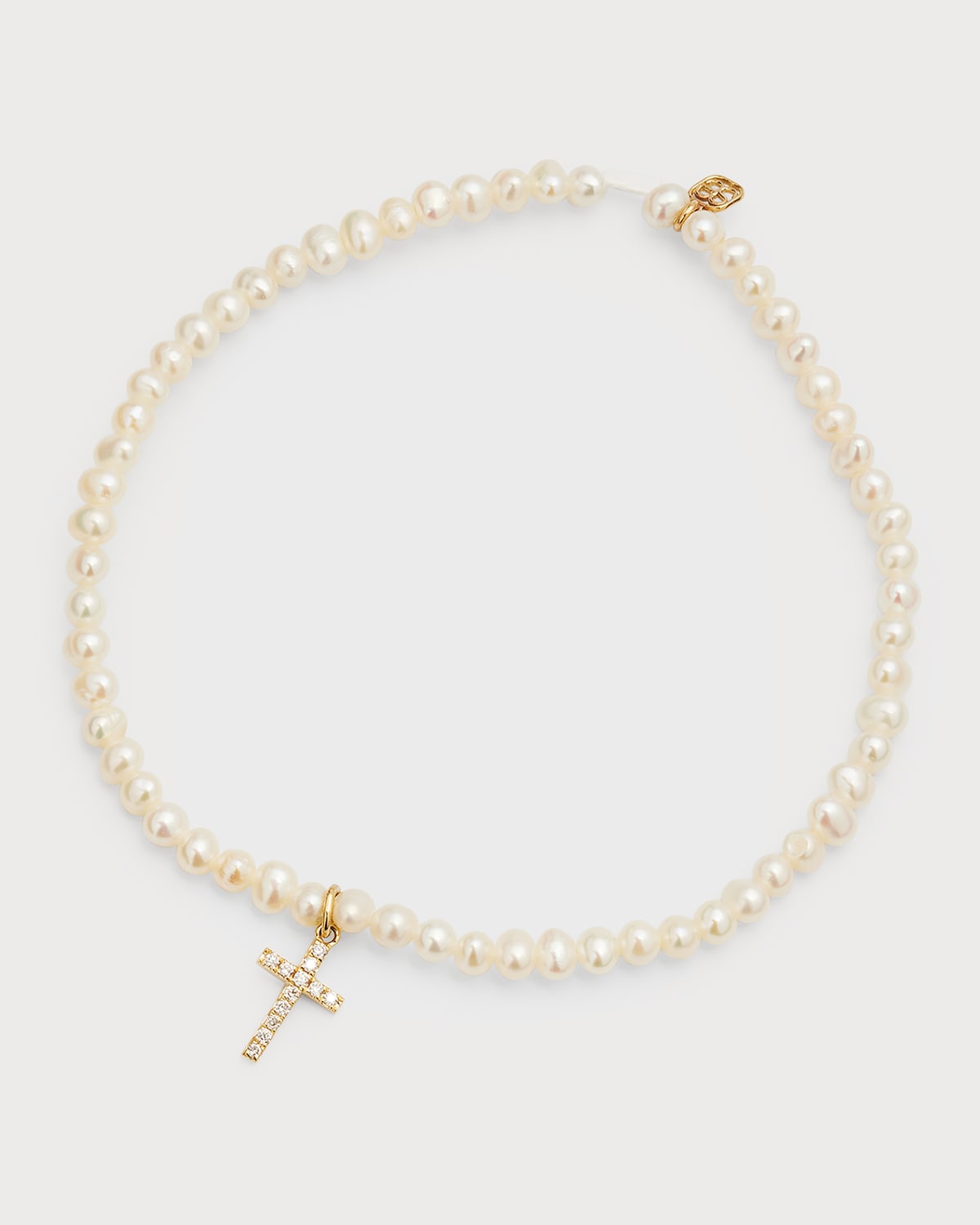 Sydney Evan 14k Diamond Cross & Pearl Bracelet