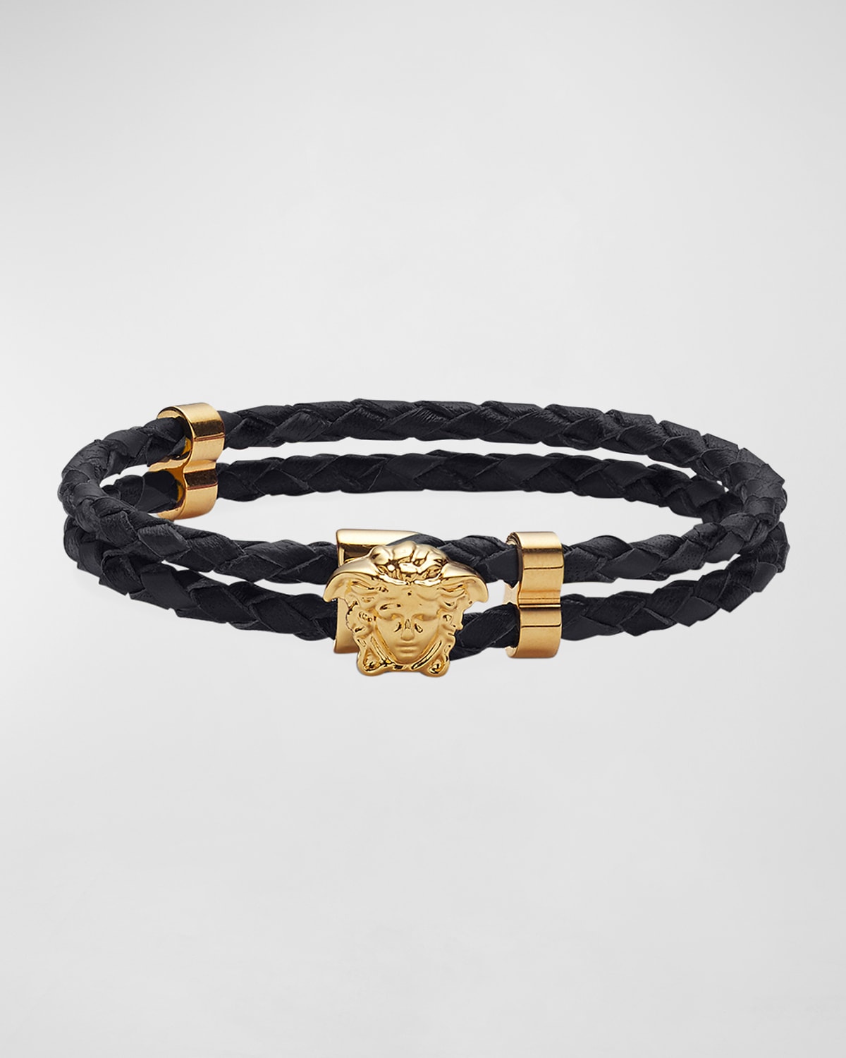 Versace Men's Medusa Two-row Braided Leather Bracelet