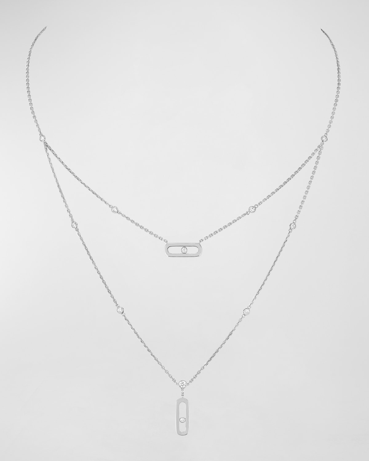Messika Move Uno 18K White Gold Diamond 2-Chain Necklace