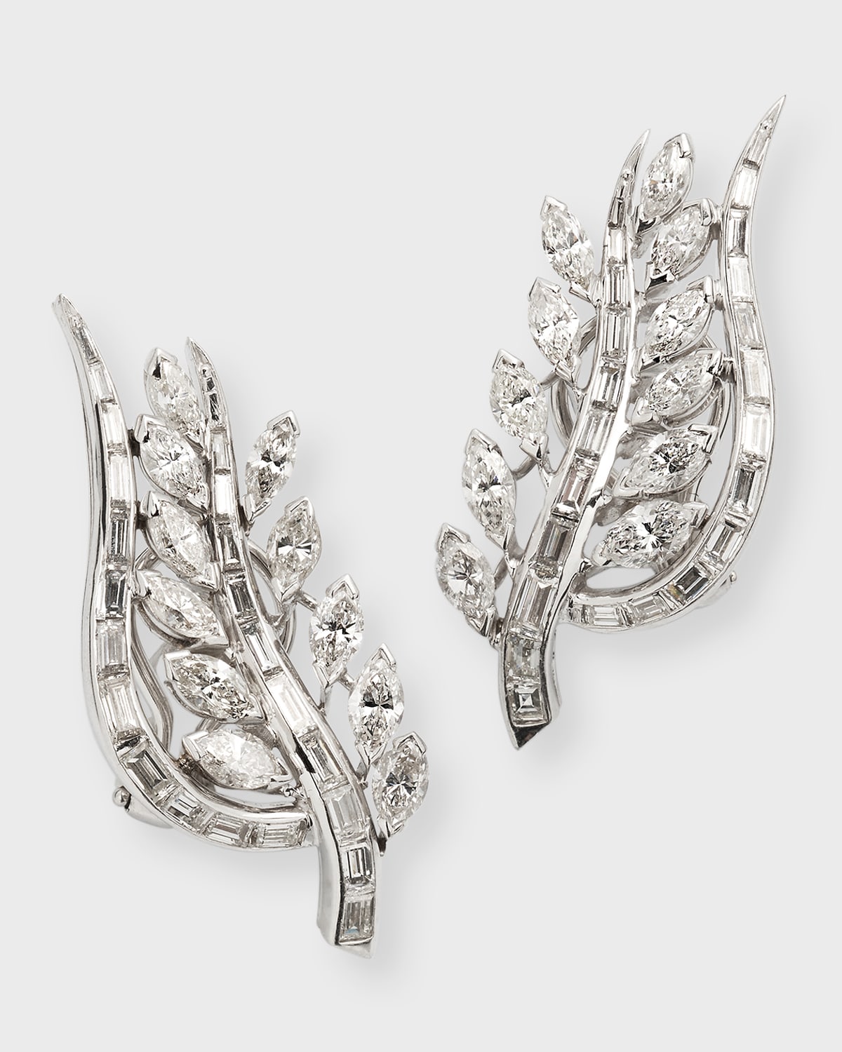 Estate Platinum Diamond Leaf Earrings