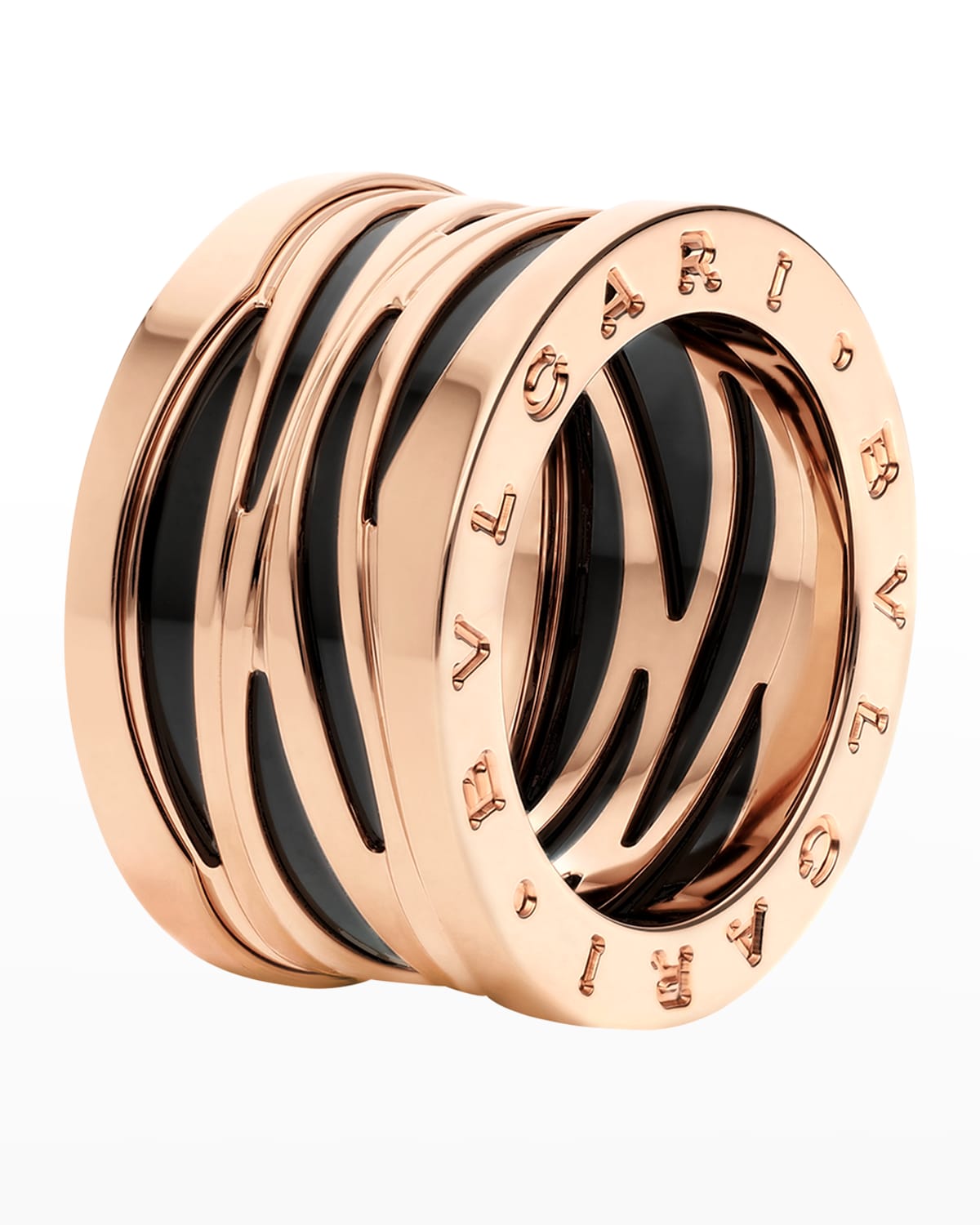 B.Zero1 18k Rose Gold 4-Band Ring with Black Ceramic, Size 53