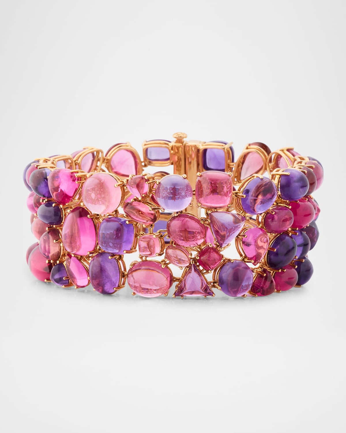 18K Rose Gold Multi-Color Cabochon Amethyst, Tourmaline, and Diamond Wrap Bracelet