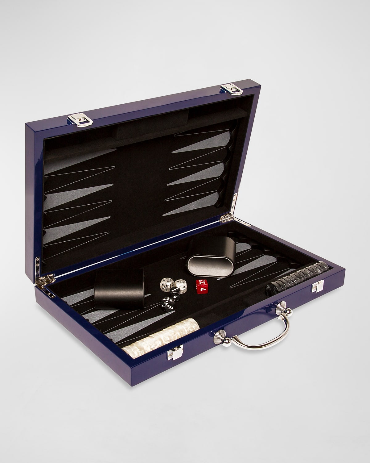 Shop Brouk & Co High-gloss Wood With Velvet Backgammon Game Set In Blue Lacquer