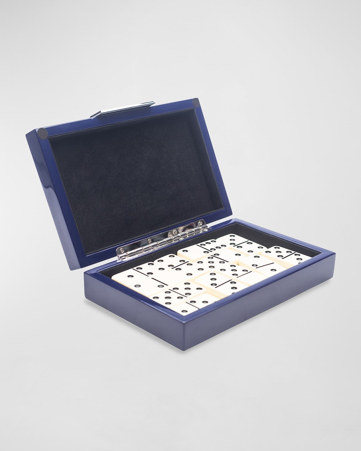 Shop Brouk & Co High-gloss Wood %26 Velvet Domino Set In Blue Lacquer
