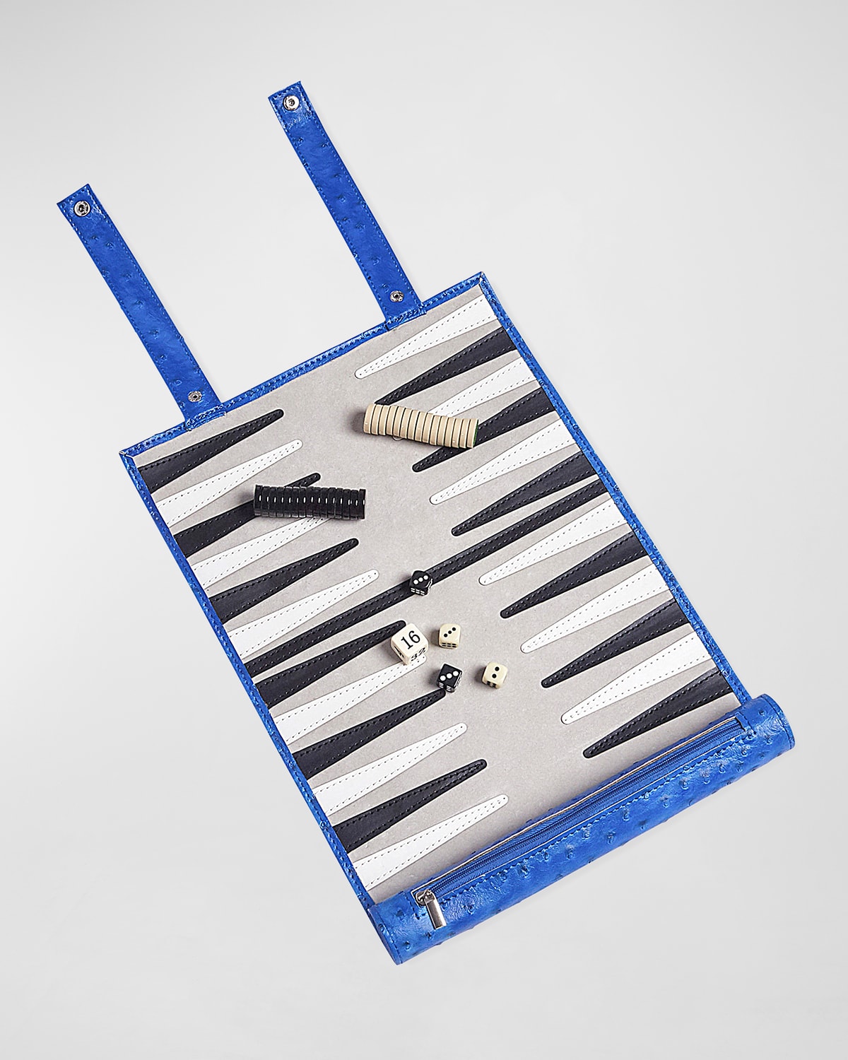 Shop Brouk & Co Roll-up Backgammon Travel Game Set In Vegan Leather In Blue Ostrich