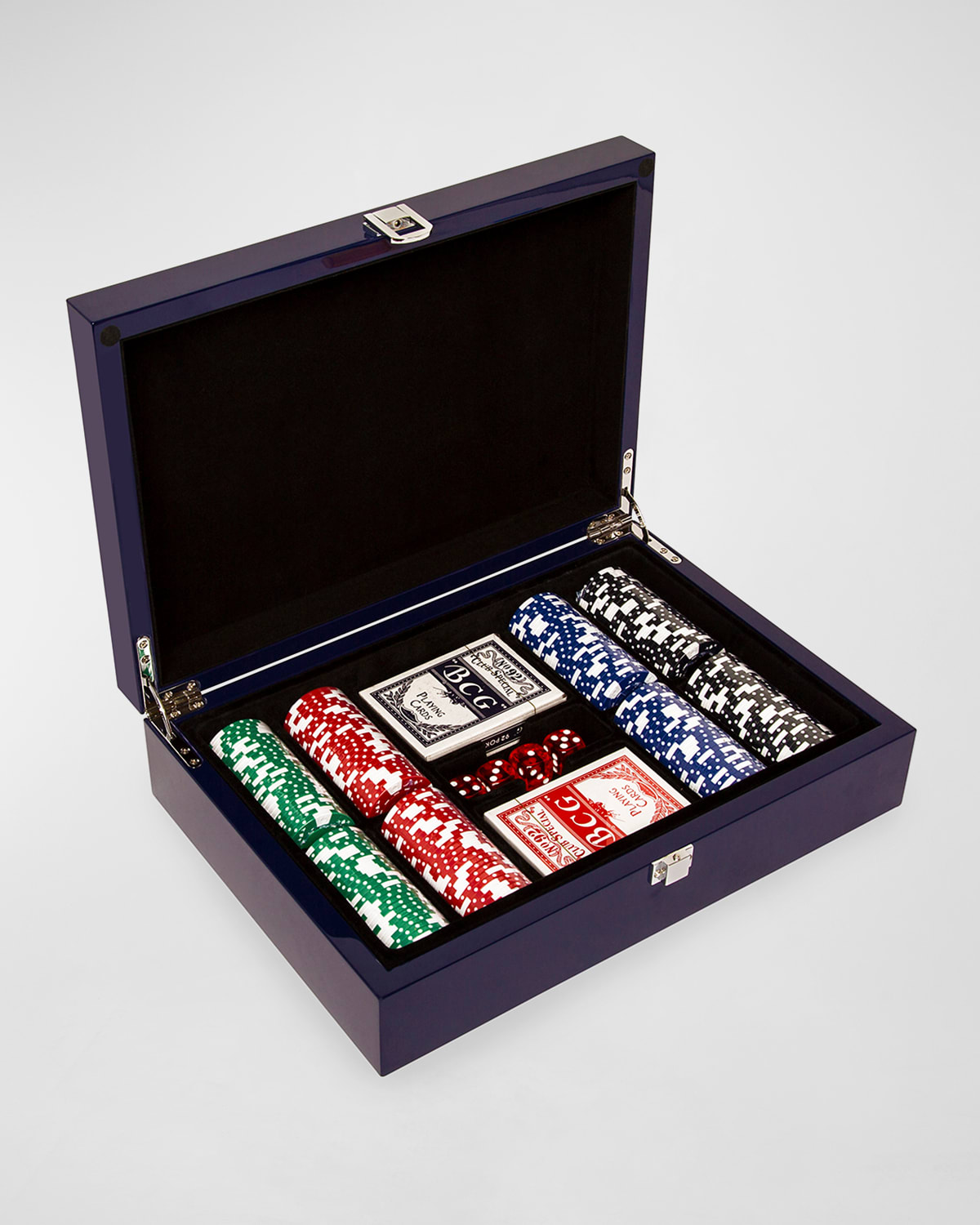 Shop Brouk & Co 200-chip High-gloss Wood %26 Velvet Poker Set In Blue Lacquer
