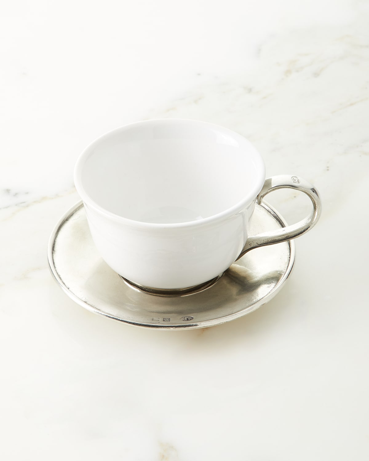 Neiman Marcus Ceramic & Pewter Tea Cup With Saucer