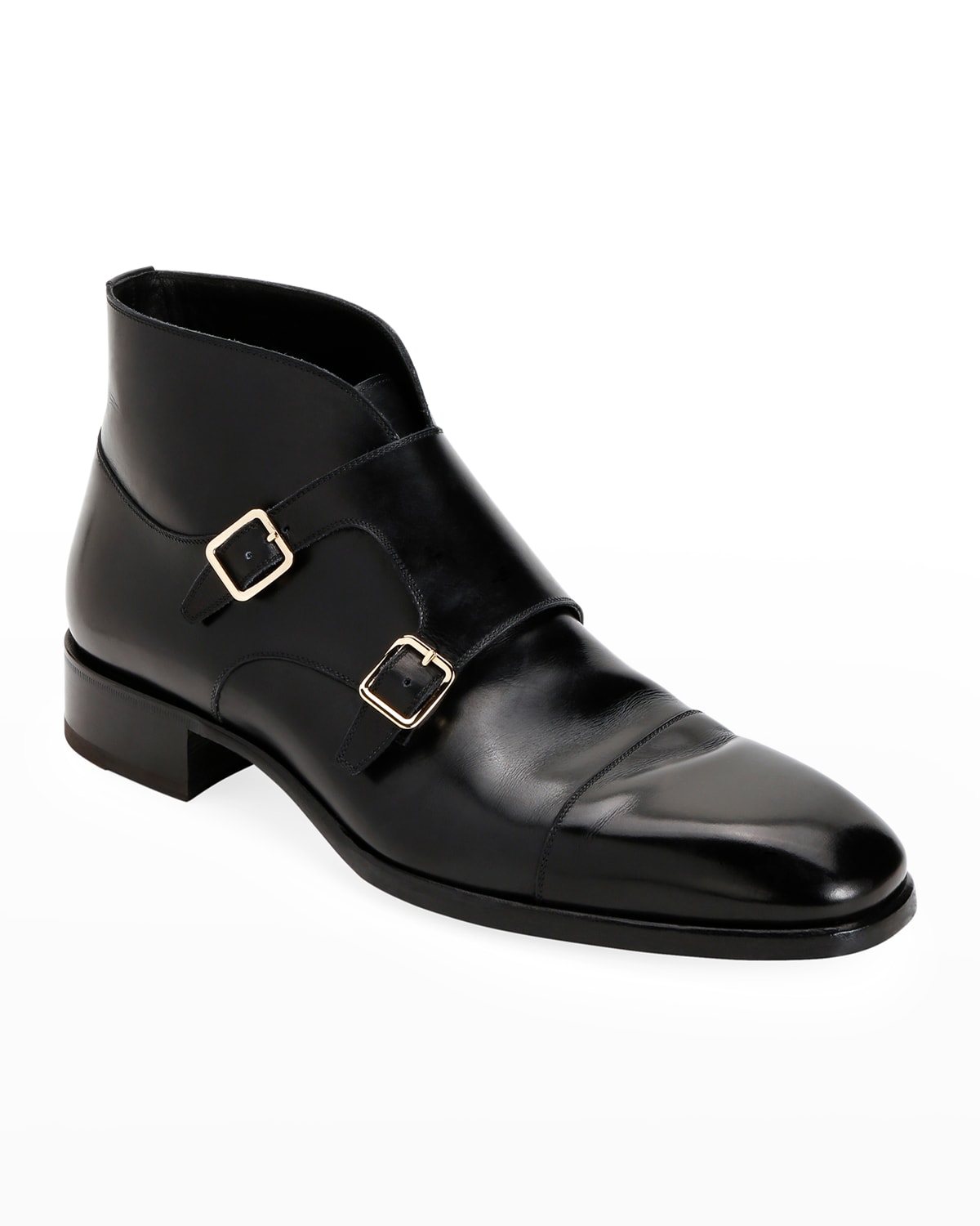 Tom Ford Kensington Pebble-grain Leather Monk-strap Boots In Black