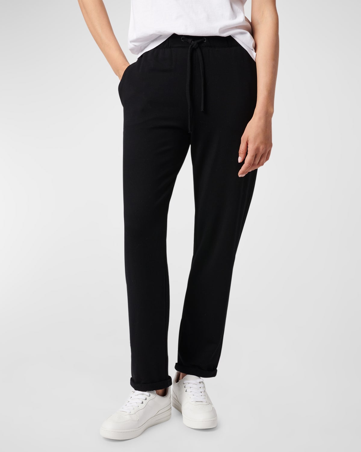 Shop Majestic Drawstring French Terry Pants With Rolled Hem In Noir