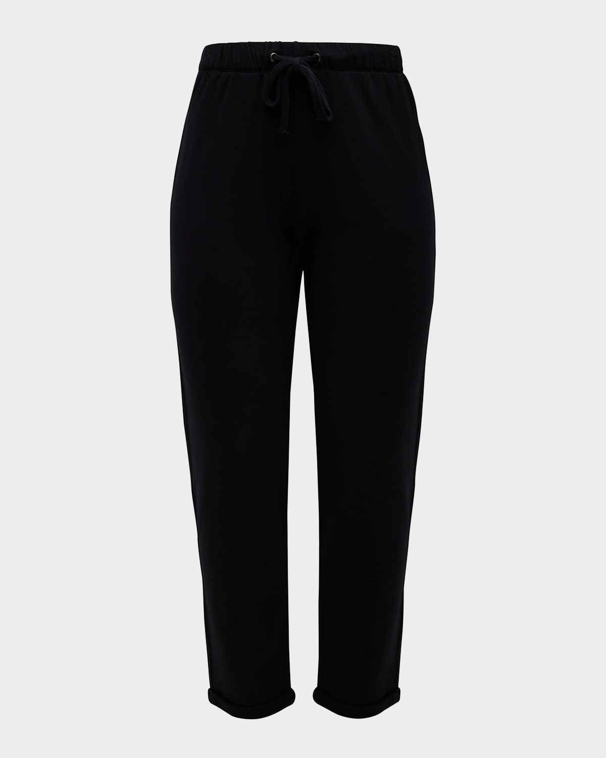 Majestic Drawstring French Terry Pants With Rolled Hem In Noir