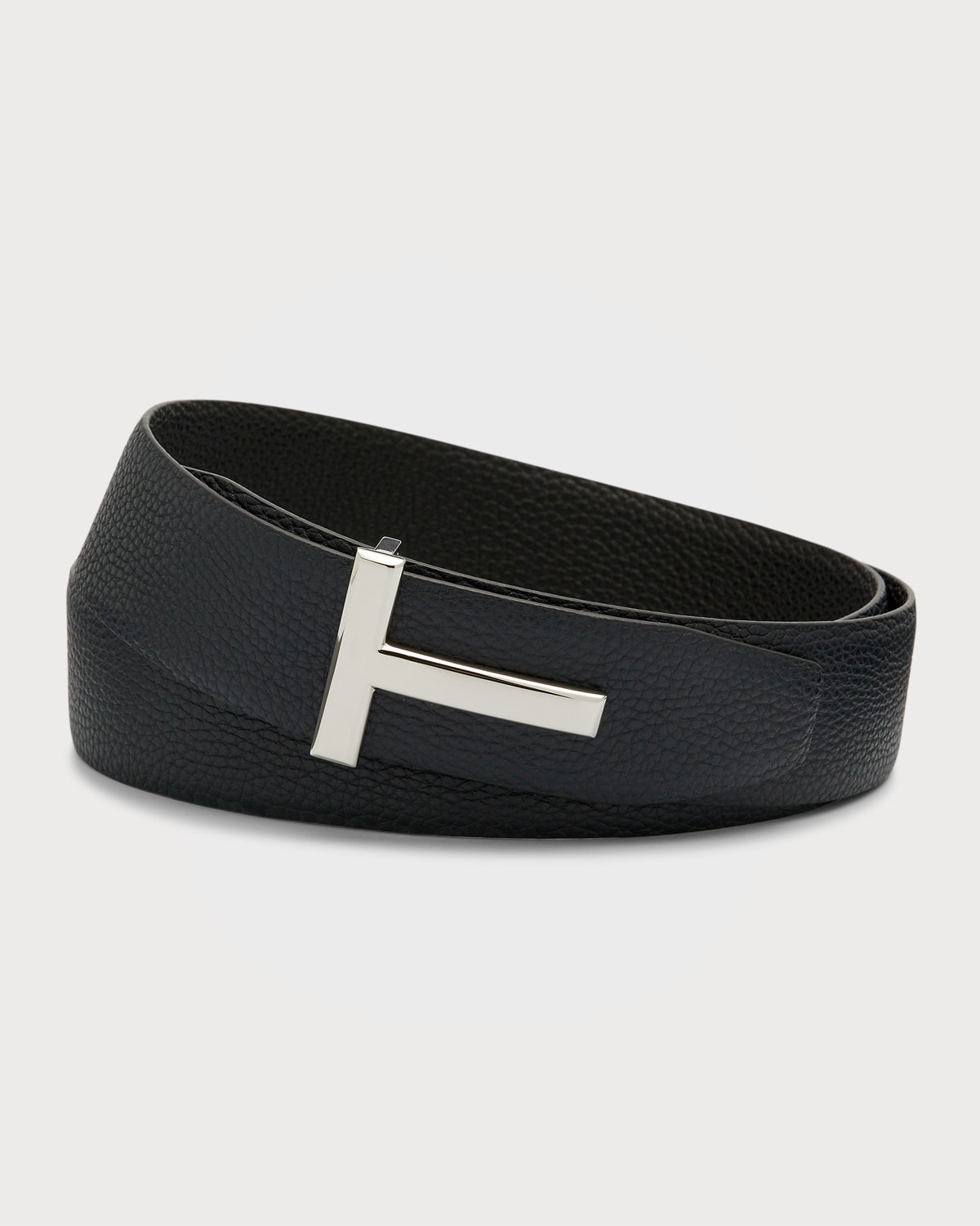 Tom Ford Men's Signature T Reversible Leather Belt In Brown Black