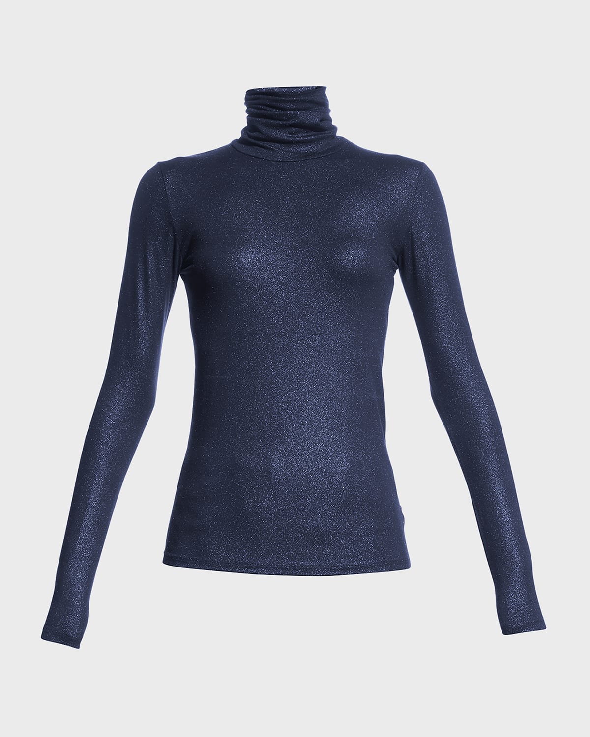 Majestic Metallic Long-sleeve Turtleneck Top In Metal Navy