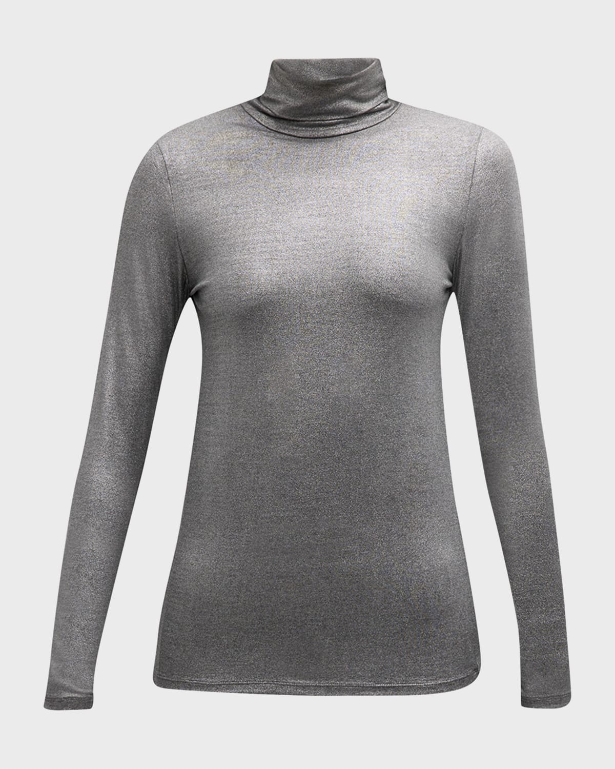 Shop Majestic Metallic Long-sleeve Turtleneck Top In Anthracite