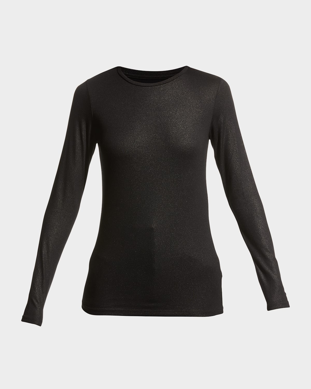 Majestic Metallic Long-sleeve Viscose Tee In Black