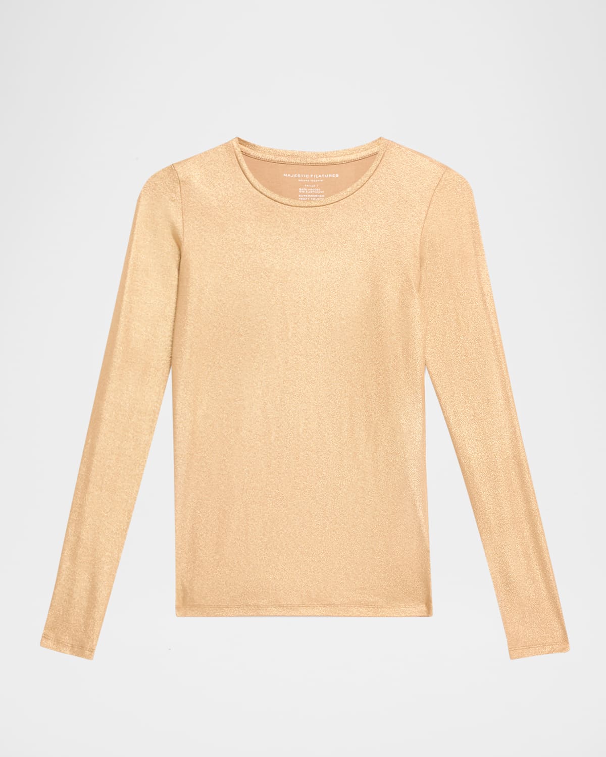 Majestic Metallic Long-sleeve Viscose Tee In Tan