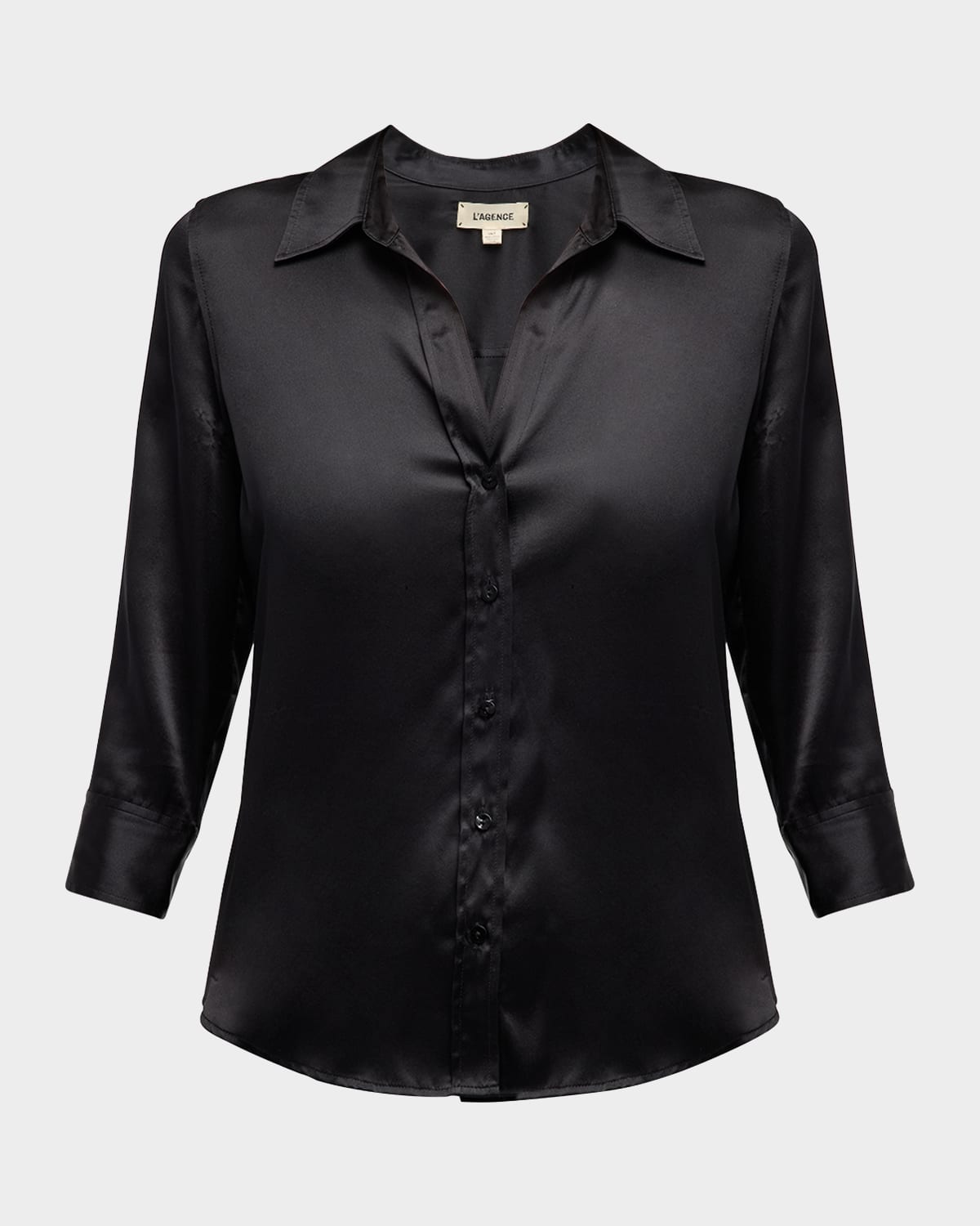 L Agence Aoki Three-quarter Sleeve Silk Blouse In Black