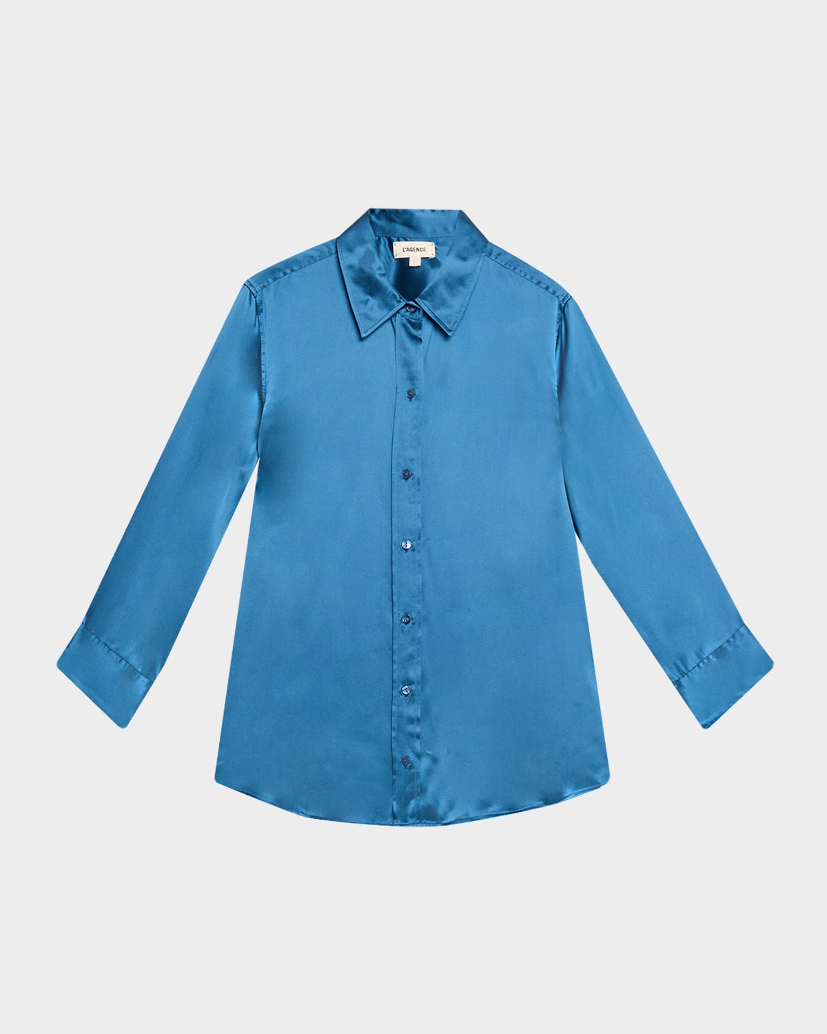 L'agence Dani Silk Satin 3/4-sleeve Button-down Blouse In Multi