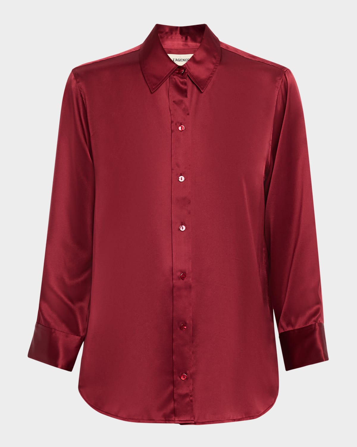 L Agence Dani Silk Satin 3/4-sleeve Button-down Blouse In Red