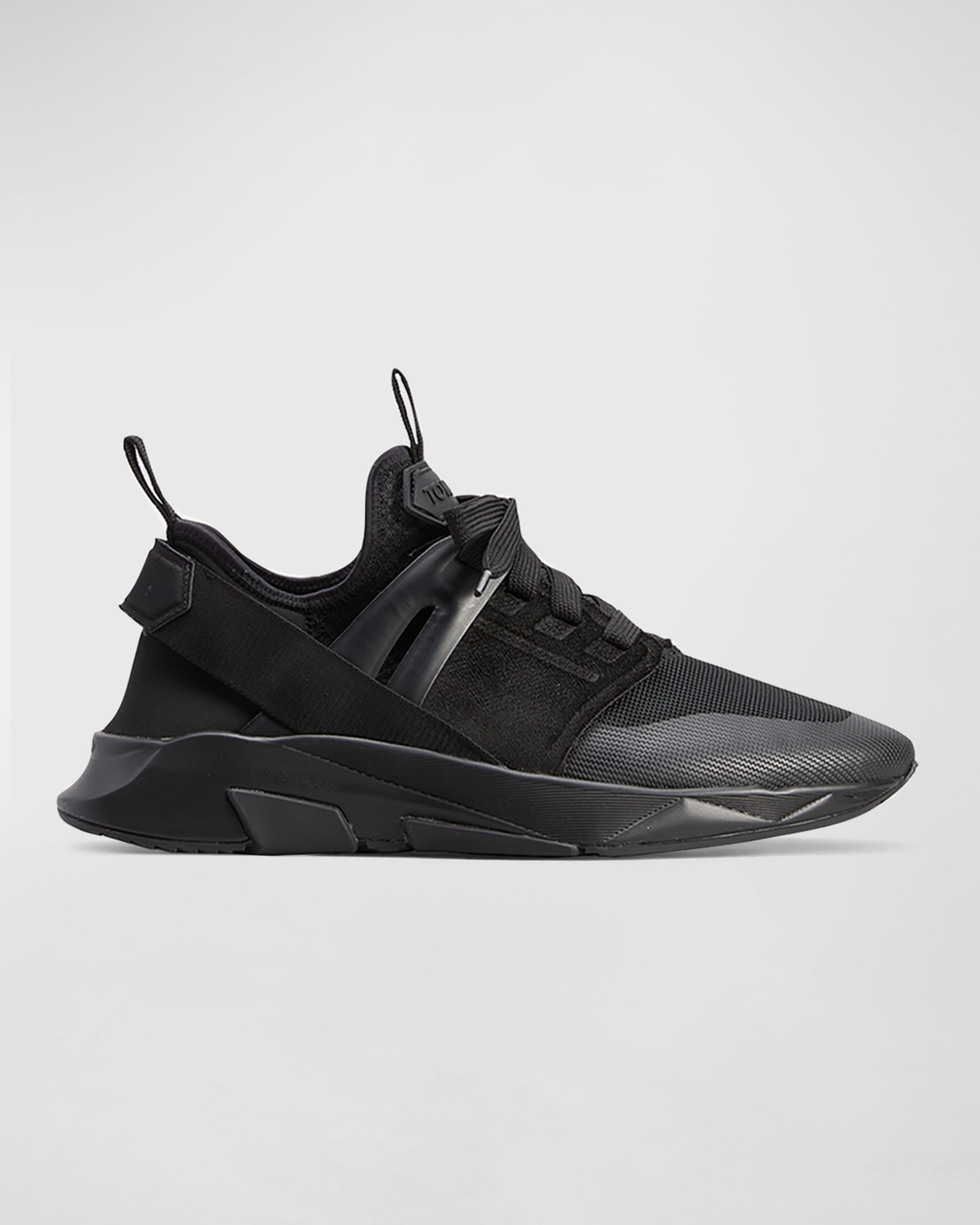 Shop Tom Ford Men's Jago Mesh Leather Heel-strap Trainer Sneakers In Black
