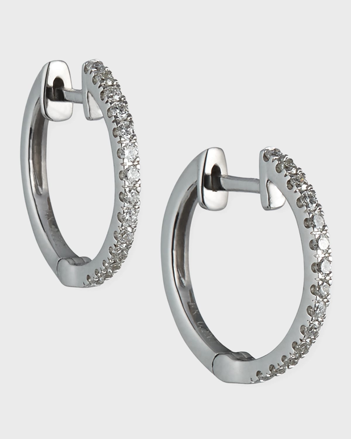 14k White Gold Diamond Medium Huggie Earrings