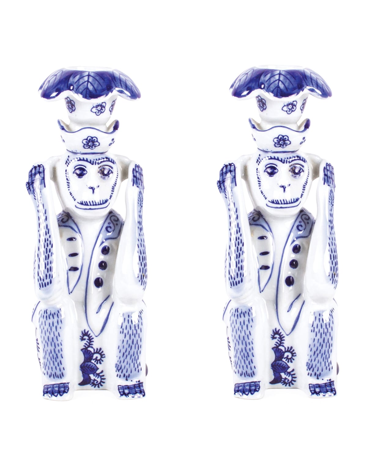 Hear No Evil Porcelain Candlesticks, Set of 2