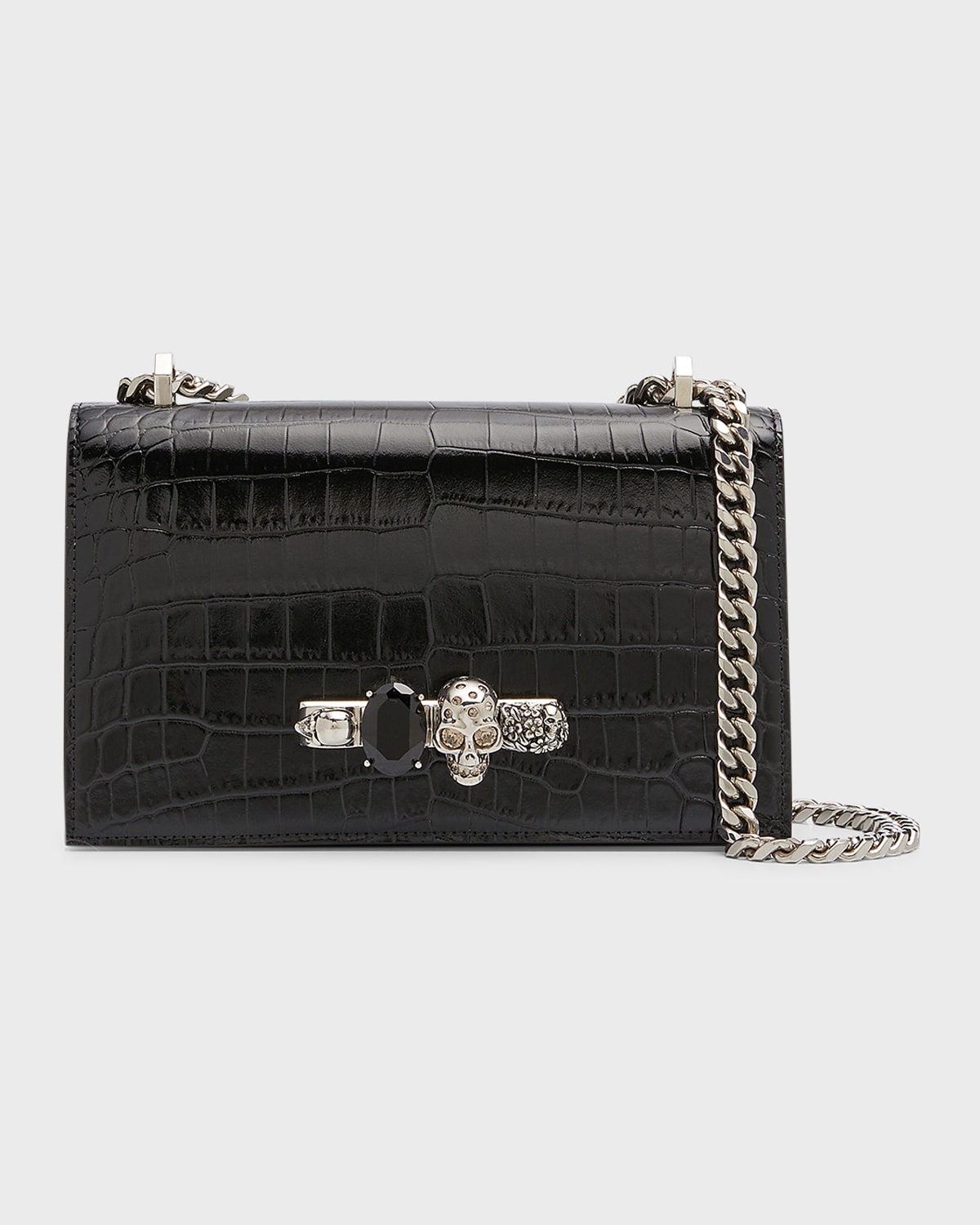 Alexander Mcqueen Jewelled Satchel Small Leather Crossbody Bag In 1001 Nero