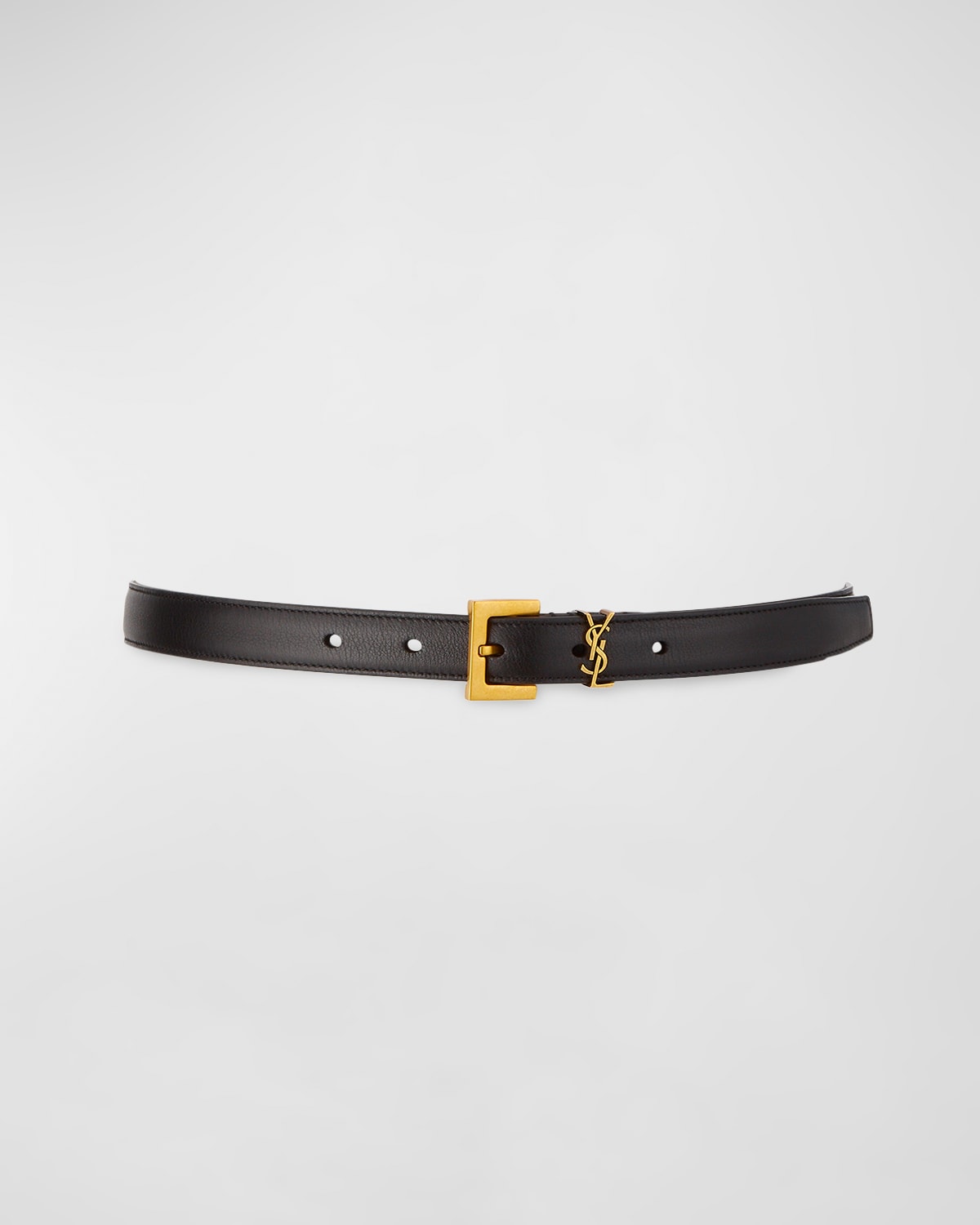 Saint Laurent Golden Ysl Monogram Leather Belt In Black