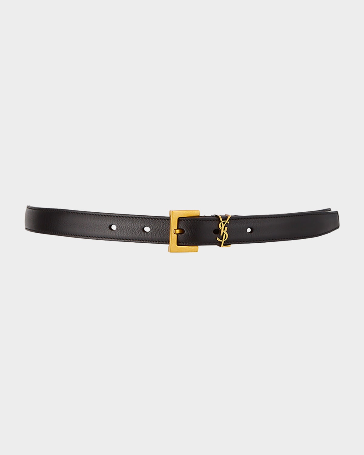 Saint Laurent Ysl Monogram Leather Belt In Black / Bronze