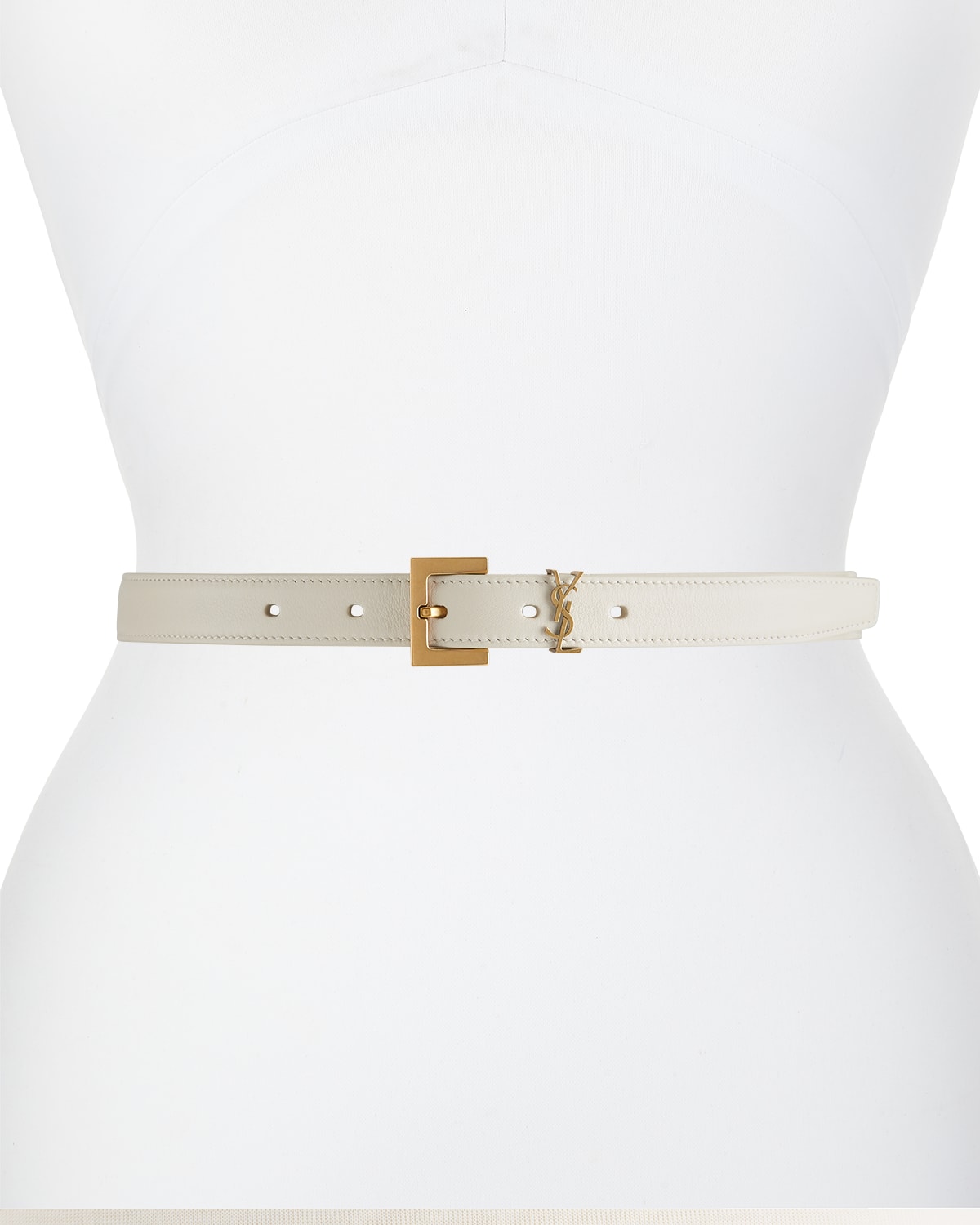Ysl Monogram Leather Belt In Cream / Bronze