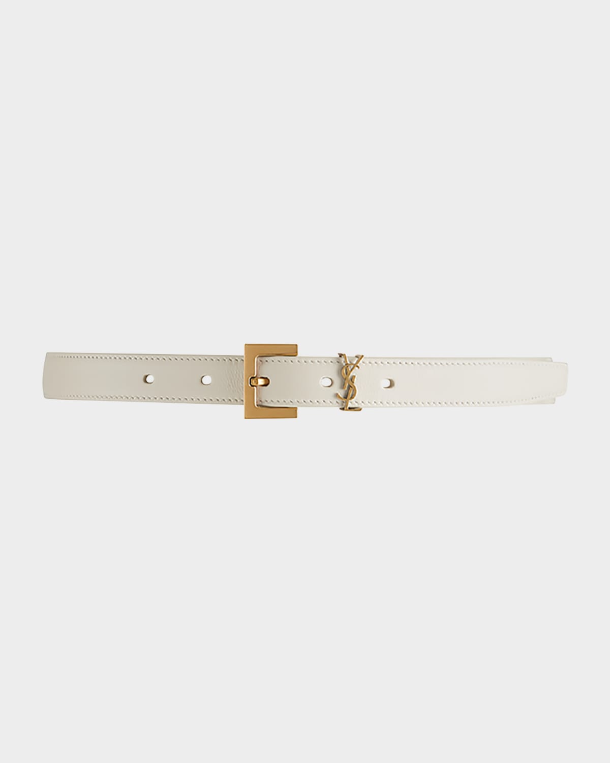 Ysl Monogram Leather Belt In Cream / Bronze