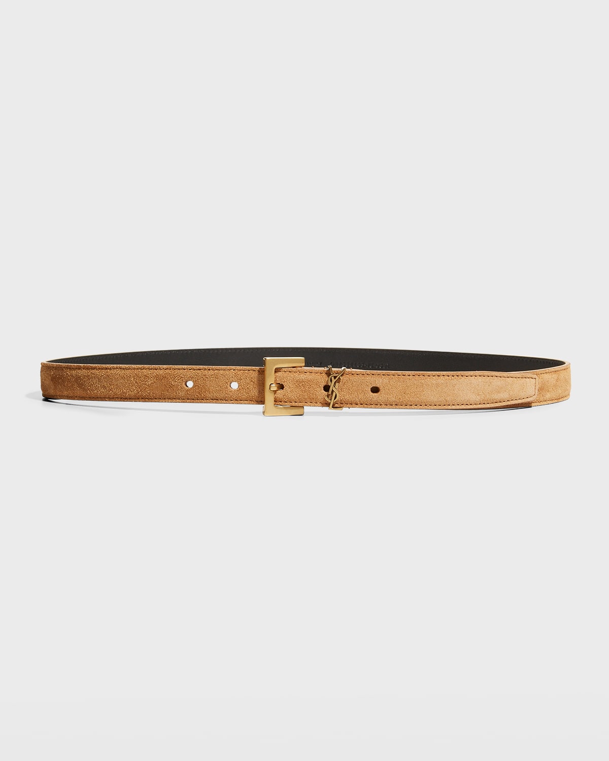 Saint Laurent Ysl Monogram Suede Belt In Tan/bronze