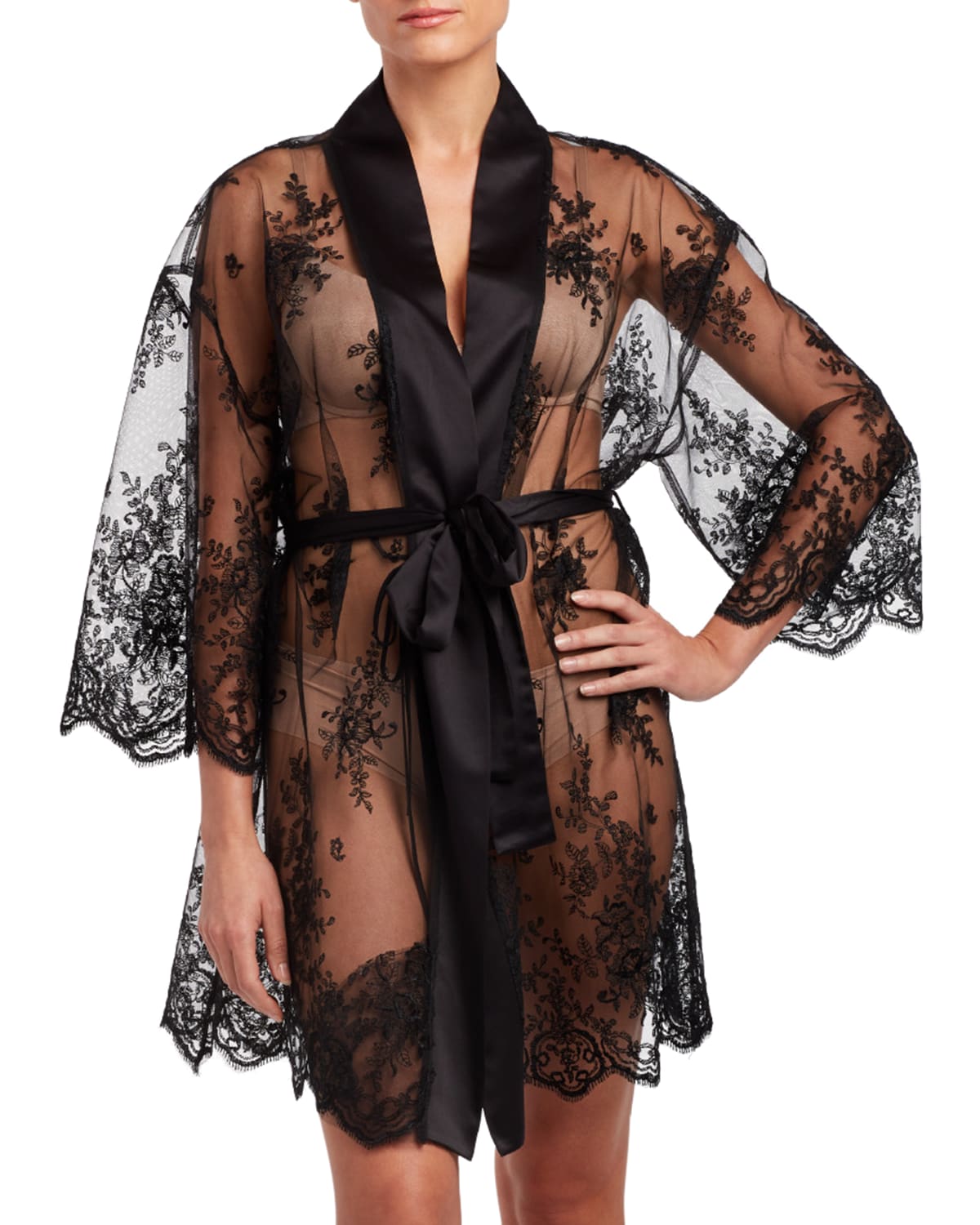 Rya Collection Darling Lace Coverup Robe In Black