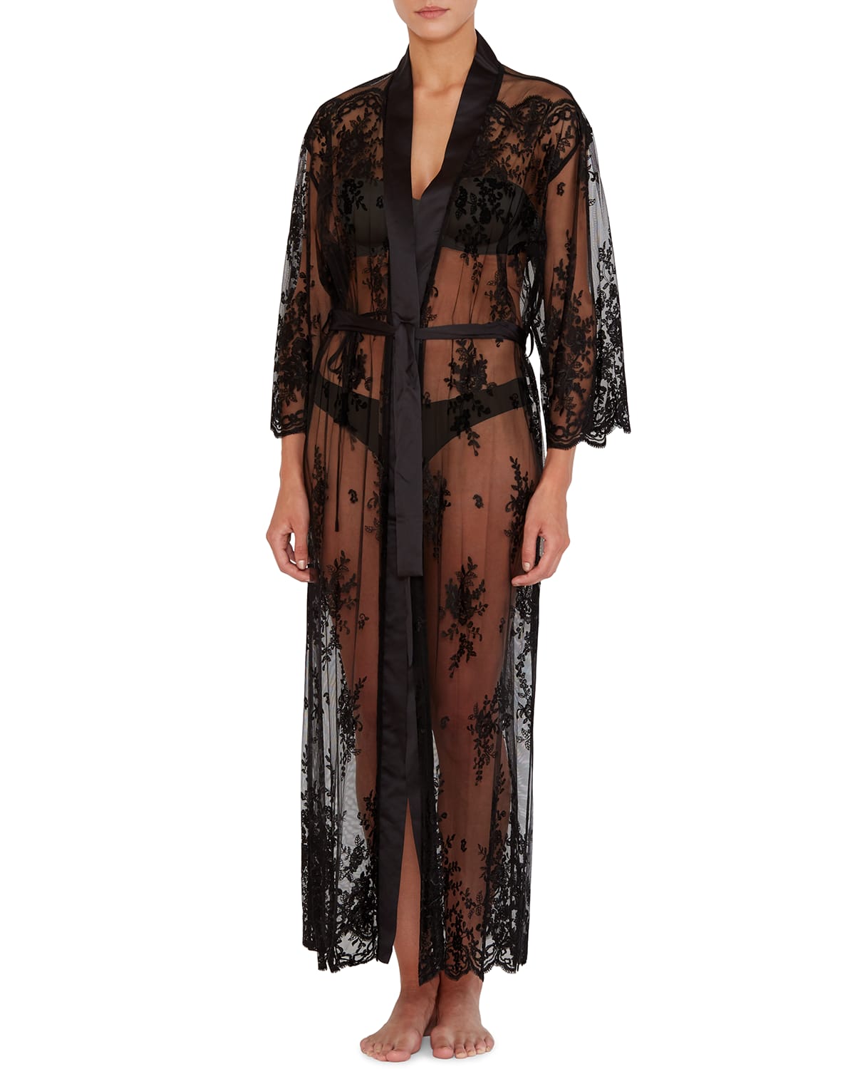 Rya Collection Darling Sheer Lace Robe In Black