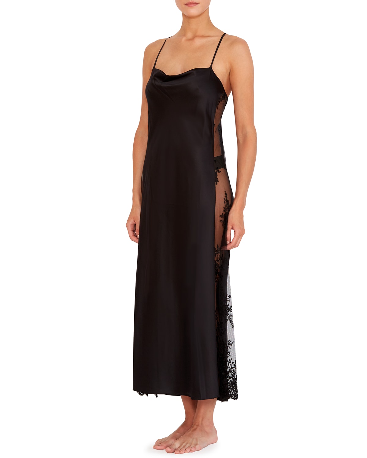 Rya Collection Darling Lace-inset Satin Gown In Black