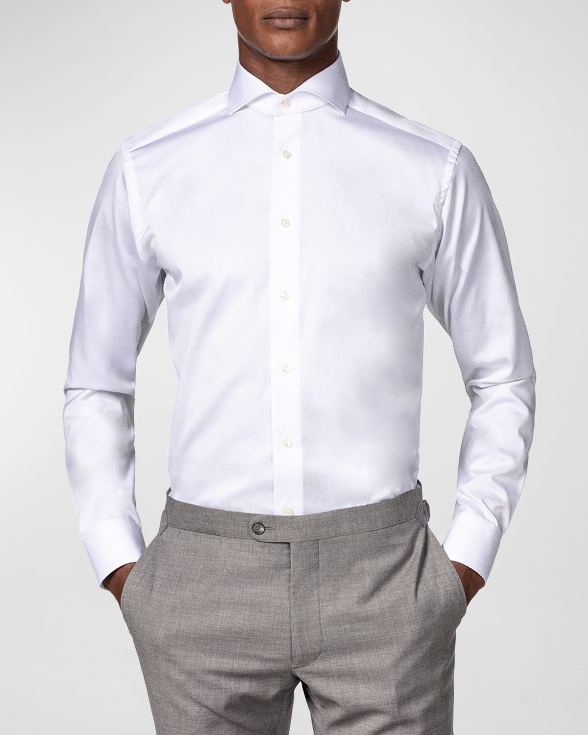Men's Slim-Fit Twill Dress Shirt with Cutaway Collar