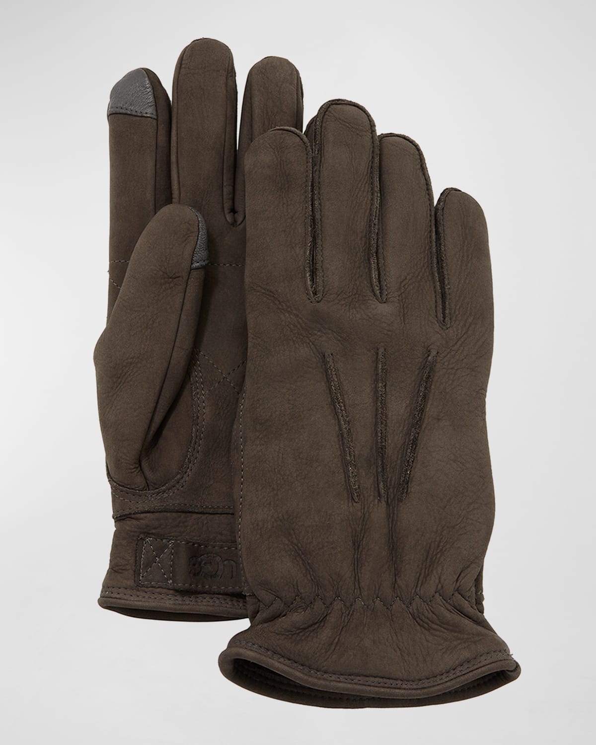 Ugg Men's Three-point Leather Gloves In Charcoal