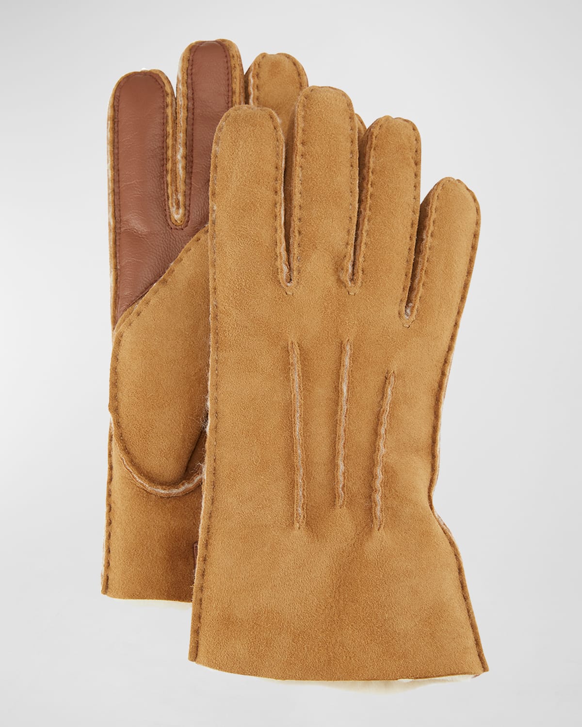 Shop Ugg Men's Three-cord Contrast Sheepskin Gloves In Brown