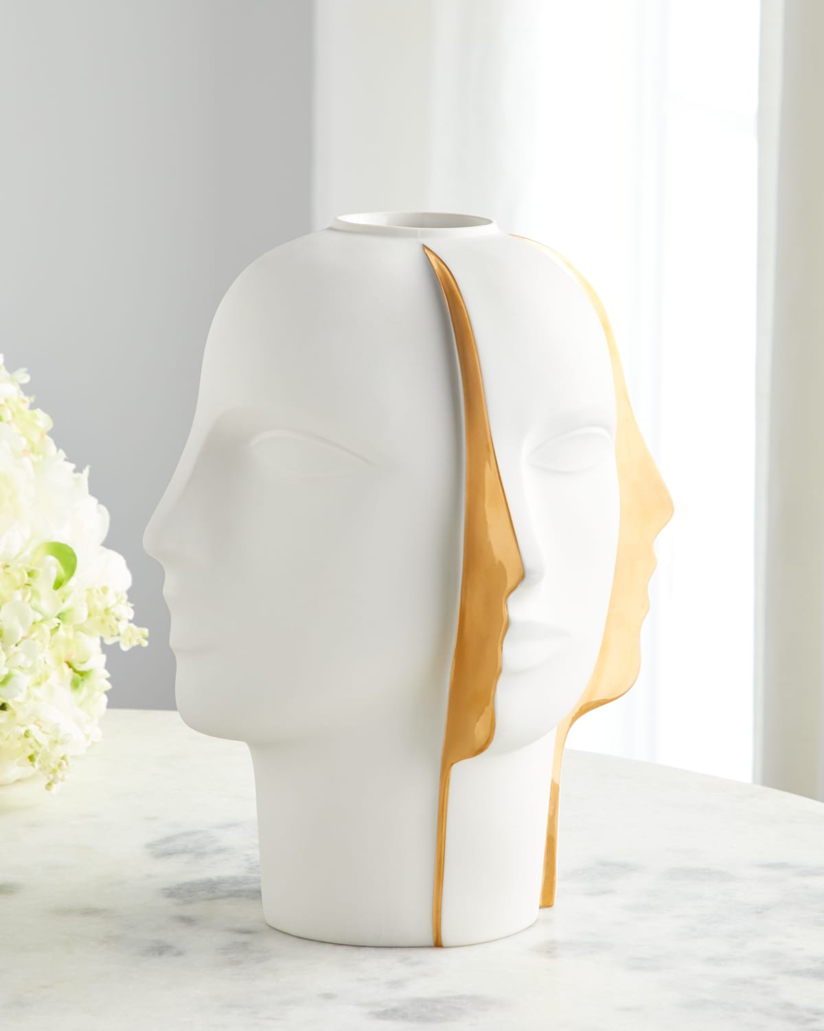 Jonathan Adler Atlas Split Vase In White/gold