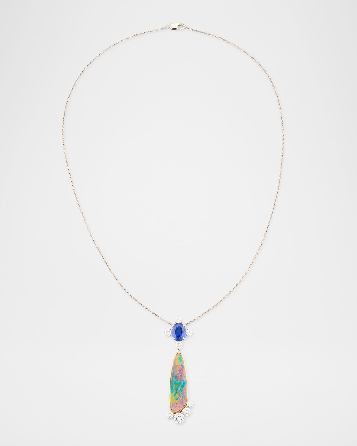 Platinum 18K Yellow Gold Diamond, Sapphire and Opal Pendant