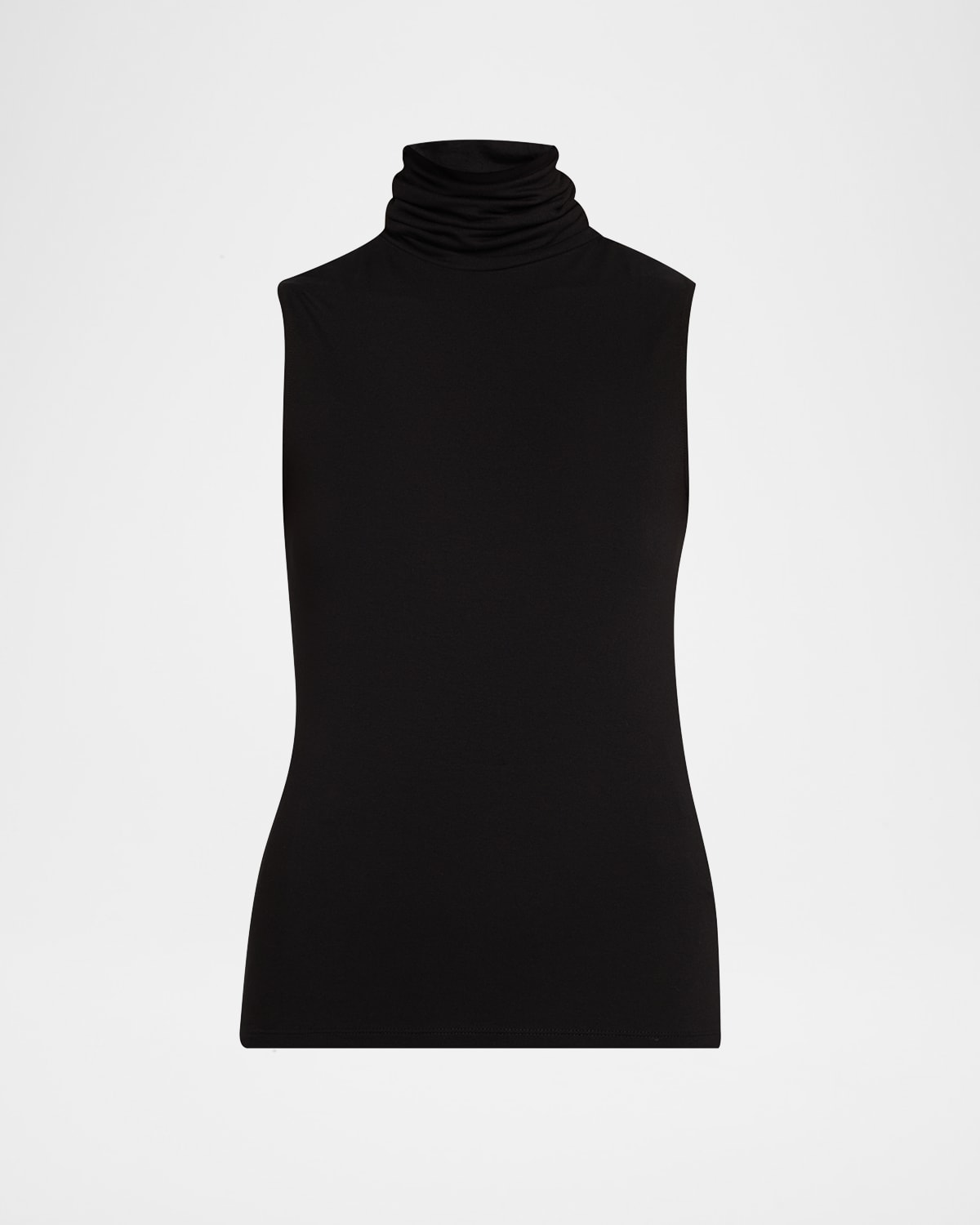 Majestic Soft Touch Viscose Sleeveless Turtleneck Top In Black
